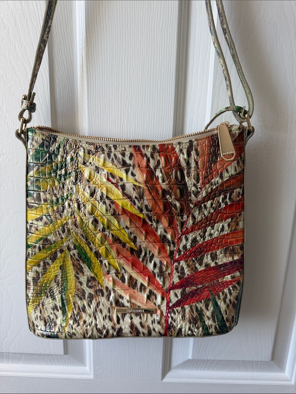 Brahmin Multicolor Palm-Print Crossbody in Beige, Teal, Green, Red - Picture 3 of 4